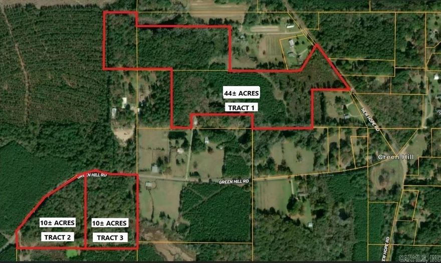 LAND AUCTION - FRI, MAY 29, 9AM, Holiday Inn, 146 Dearman Drive, Monticello, AR - ATTENTION LAND BUYERS & DEVELOPERS!!! Blackmon Auctions and Thomas Blackmon Realty will auction three beautiful tracts of timberland in the Greenhill Community outside of Monticello, AR on Friday, May 29th! Tract 1 consists of 44± acres bordering New Hope Road (approx. 633 ft of road frontage) providing plenty of access. Tract 2 and 3 consists of 10± acres per parcel (20± acres together) located on Green Hill Road (approx. 1,684 ft of road frontage). The timber includes a large stand of mature, mixed pine and hardwoods. Timber evaluation is available upon request.  Property Highlights • TRACT 1: 44± Acres of timberland with approx. 633 ft of Frontage on New Hope Road • TRACT 2: 10± Acres of timberland with approx. 621 ft of Frontage on Green Hill Road • TRACT 3: 10± Acres of timberland with approx. 1,063 ft of Frontage on Green Hill Road   TERMS FOR THE REAL ESTATE AUCTION: • Contact agent for auction terms  SEE ALSO: MLS# 26017801