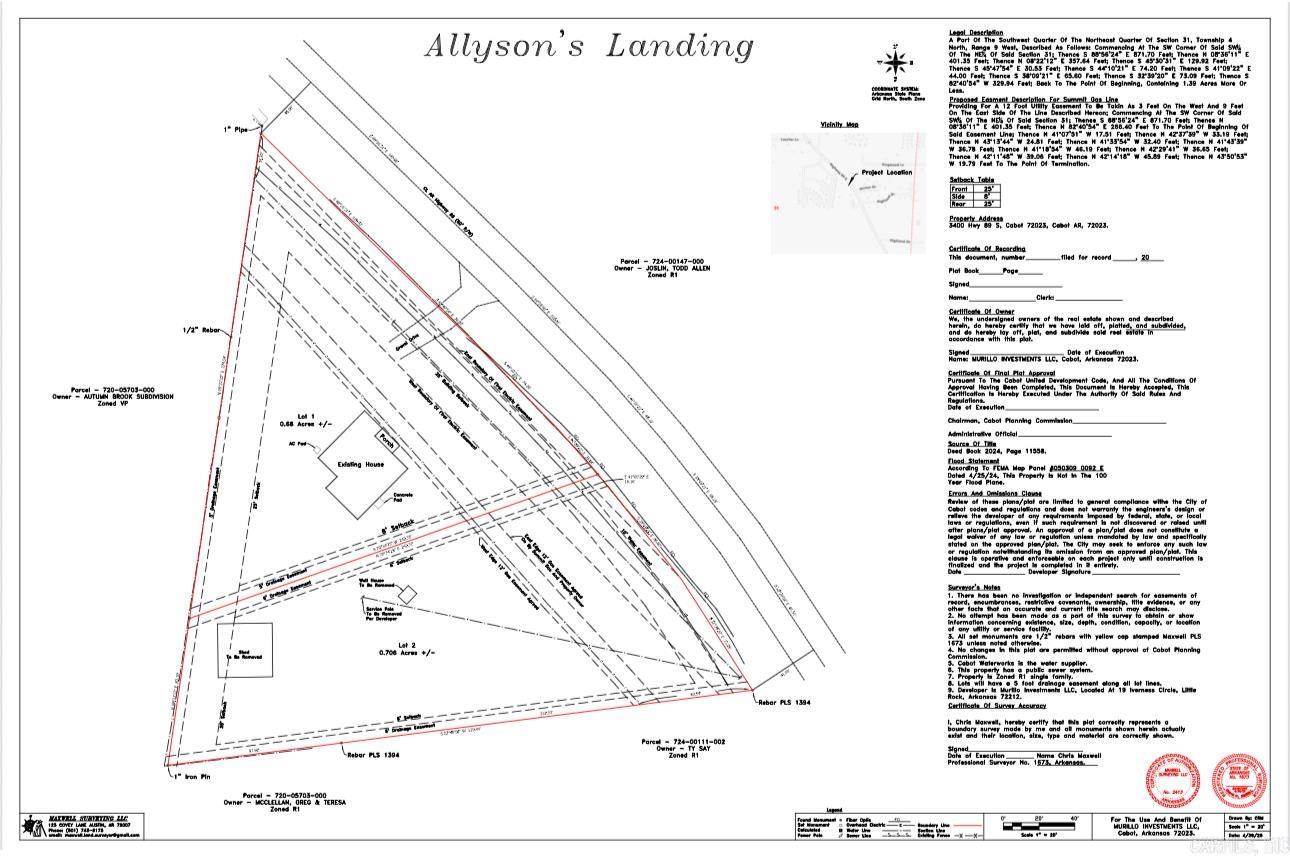 Ready to build your next home? Or perhaps request a Zoning Change to Commercial? Lot 2 of Allyson's Landing is Approx 0.706 Acres with City Water, City Sewer, Electric and Gas at Hwy 89 / edge of property. See Assoc Docs. This lot is open to many projects. The old well house and old shed will be removed by Seller prior to Closing. This lot is located next door to 3400 Hwy 89, Cabot, AR. NOTE: The home next door is NOT included in this sale as it is marketed separately.
