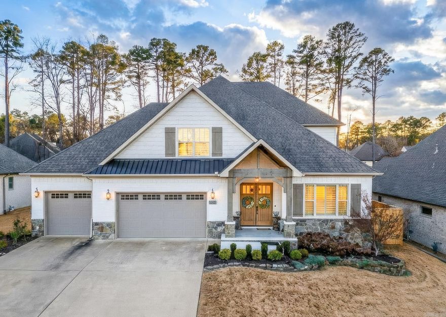 Near Chenal’s Bear Den course - This is an impressive 4 Bed 4.5 Bath w/ a big bonus room and a brand new pool + freshly turfed backyard.   Inside: all new designer lighting + fresh paint throughout, Highly functional plan: Primary + guest suite on main level.   Kitchen highlights big beautiful breakfast island, new splash, a pantry, and additional entry to your wood beam coffered ceiling dining w/ stacked stone accent.   Large living: cozy fire +access to your now screened-in porch w/ 2nd gas fire.  Freshly renovated, flat, and fully fenced turf yard w/ hydrangeas wrapping the hot tub & pool - perfect for  fam & friends.   *This screened in porch does well to keep the gorgeous views while protecting the littles from being able to access the pool until the time is right.*  Privately set apart on main level is coffered ceiling primary w/  dual + knee-space vanity, sleek soaker tub, walk-in seated shower, +spacious walk-in closet.   Also main level: guest suite, w/  private .5 bath, +laundry +shiplap locker stations.   Up: big bonus / playroom w/ playground setup that could stay — as well as the additional 2 Beds & 2 Guest Baths.