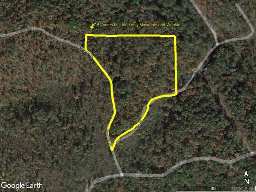 If you are looking to build a cabin in the woods of North Central Arkansas in the Ozarks Mountains, consider this 7.51 acre tract. This property is only 0.25 miles (walking distance) from the border of Buffalo National River boundary line at the end of Mayapple Road where you have access to thousands of acres in which to hunt, hike, explore, ride horses and camp and then you are only 1.75 miles to the river's edge on a well maintained road where you will find a canoe/kayak launch site where you can enjoy more recreational activities such as floating, swimming and fishing on the beautiful Buffalo River. This tract is mostly level with some slope to it but plenty of level area for a cabin, house or travel trailer. Electric lines are nearby but will need to get permission to attach to the neighbor's power pole. A water well would need to drilled as the rural water lines are pretty far away.