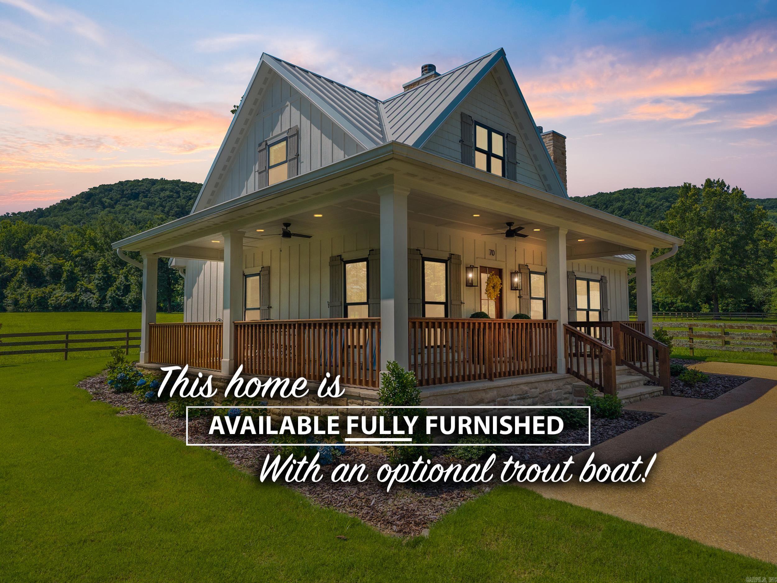 Welcome home! Unwind in this peaceful, fully furnished (with a trout boat that can be negotiated to be included!), and beautifully designed home, where comfort meets nature. Whether you're cozying up by the wood-burning fireplace in winter or enjoying a grilled dinner on the screened porch in warmer months, this stylish space offers year-round relaxation. Located just half a mile from Lobo Landing public boat launch, and a short stroll to the community dock with a day-use boat slip, this property is perfect for fishing, boating, or simply taking in the serene river life. This newly built home sits in a gated community with top-notch amenities, including neighborhood swimming pool, Community dock, and Landscaping included! Inside, enjoy two fireplacesāincluding one in the primary bedroom. Watch the leaves change from the back porch with mountain views, or head just 10 minutes to Heber Springs for great dining options and 15 minutes to Greers Ferry Lake for more outdoor adventures. To make your move even easier, furnishings and a trout boat are negotiable. Schedule your showing today!