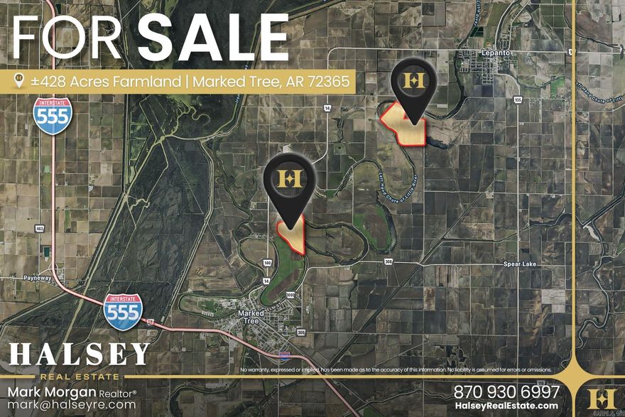 428± ACRES ROW CROP & RECREATIONAL FARM MARKED TREE / LEPANTO AREA – POINSETT COUNTY, AR  LIST PRICE – SHAW BRIDGE FARM (FARMS 1072 & 1194): $1,000,000 LIST PRICE – STATON RD FARMS (FARMS 3461, 1360, 1320, 1323 & 1324): $2,000,000  (Tracts may be purchased separately; see details below.)  PROPERTY OVERVIEW: Located in the highly productive farming corridor between Marked Tree and Lepanto in Northeast Arkansas, this 428± acre offering provides a strong combination of row crop income and recreational potential. The property is approximately 33–43 miles from Jonesboro and 39–45 miles from Memphis, providing convenient access to major ag and grain markets.  TRACT BREAKDOWN:  • SHAW BRIDGE LN – HWY 308 AREA – Farms 1072 & 1194 – 166± Acres (Non-Irrigated) – Offered at $1,000,000 – Quality non-irrigated row crop ground – Currently suited for soybeans, wheat, and cotton – Well-drained soils with strong production history  • STATON RD – APPROX. 2 MILES FROM HWY 308 – Farms 3461, 1360, 1320, 1323 & 1324 – Irrigated & Non-Irrigated Tracts – Offered together at $2,000,000 – 3461 & 1360 improved with electric center pivot and well – Productive corn and cotton rotation with excellent yield hist
