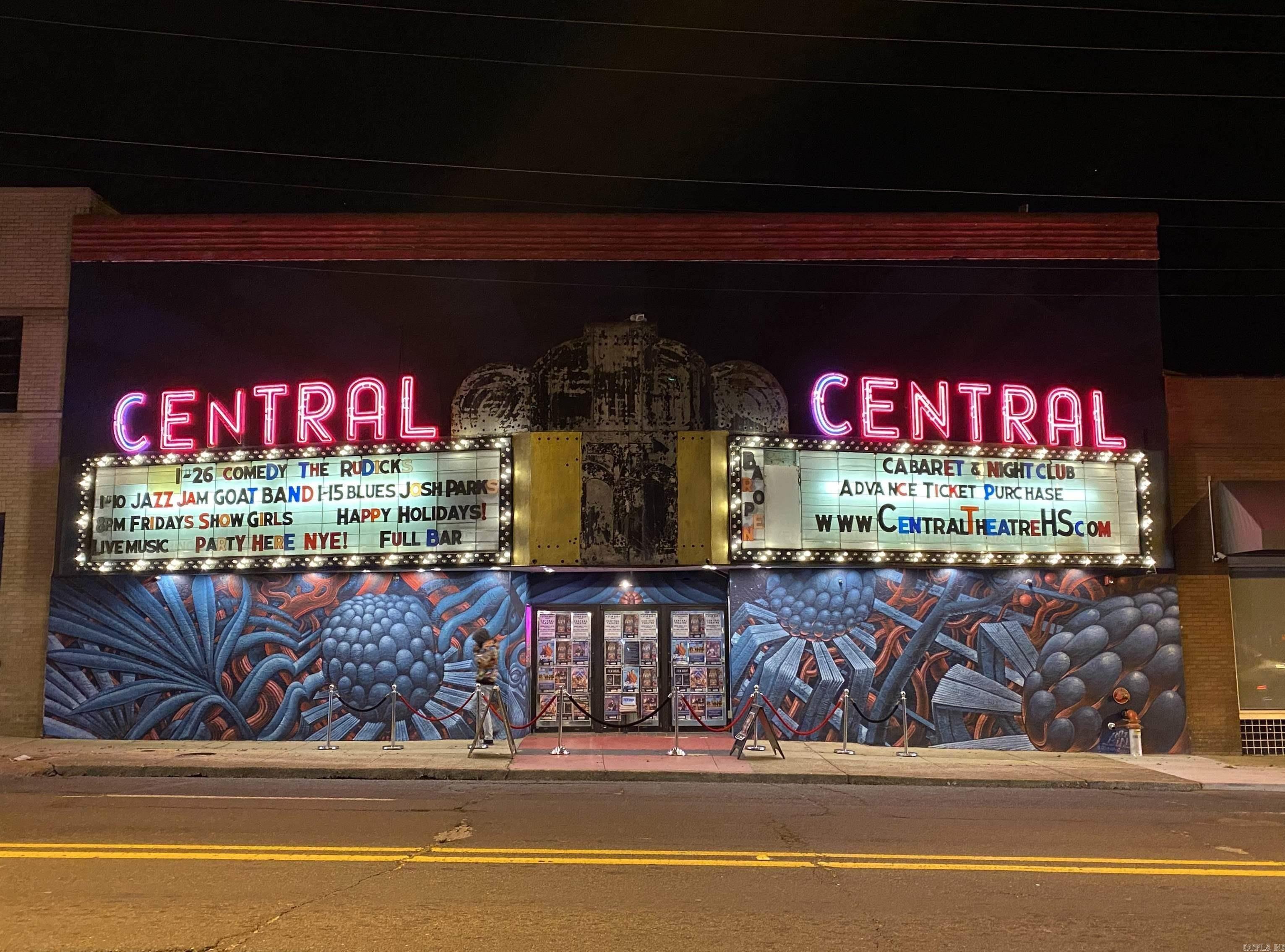 Updated venue in the historic downtown theatre, gallery & bathhouse district.Would make a great museum, condo development or church. Updates include newer HVAC with dust free active technology, electrical updates with grounded stage, plumbing updates, lowflow toilets, water heater, new led Chauvet lighting, new JBL Pro Audio, all digital iLive, stage improvements, seating upgrades, fully stocked bars, permits, camera system, POS system, refrigeration, Fire sprinkler system & burglar alarm, full online presence w/webpage, social media & ticketing solution.Balcony not in use but is stubbed out with plumbing and electrical for upstairs concession. There is an additional bathroom on the balcony. Seating on the balcony has incredible unobstructed stage views. Can be purchased/assembled with connected 1010 Central Avenue adding 22,000sqf +/- and 1014 Central a parking lot. All zoned C1 allowing most flexible use for redevelopment opportunity. Not in flood plain. Street access both front and back of all buildings. Great vehicle and foot traffic just two blocks South of the downtown traffic bottleneck, parking issues and historic district boundary for a great convenience value add!