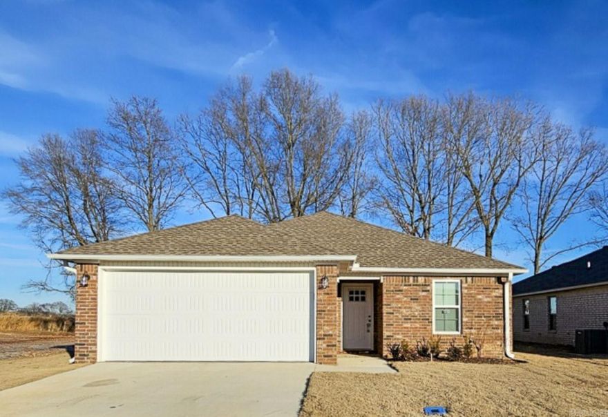 Brand new construction for LEASE! Located in the Jonesboro city limits but in the Brookland School District! All electric, 3 bedroom & 2 bath one-level on a corner lot. Luxury vinyl plank flooring in the main living areas, bath & laundry room and plush carpet in the bedrooms. Double garage and covered patio. **Application Required** No Pets and No Smoking Policy ** $1600/Month Rent and $1600 Security Deposit.