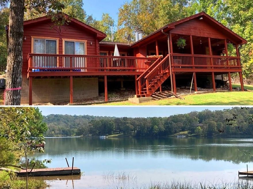 LAKE CHANUTE VIEWS $249,000 RECENTLY REDUCED THIS ONE OF A KIND-BEAUTIFUL LOG HOME JOINS COMMON PROPERTY TO LAKE CHANUTE!  GREAT GET-A-WAY, FULL TIME HOME OR make some money and use as an AIR B&B. 2 bedroom 2 1/2 bath lots of crazy, cool, Spanish style, furnishings remain with house- you will love the neat Cantina Bar! Large covered back deck with ceiling fan & outside fireplace with great views of the lake, perfect for your BBQ's or just relaxing. Home freshly stained in 2021 along with new gutters & gutter guards. Architectural Shingled Roof in 2022.  2 Primary bdrms both having their own bath. One Bdrm has double vanity plus whirlpool bath, great lake views and access to back deck, great for that morning coffee.   Furniture in 2nd bedroom gives it that great cabin feel, plus the bath has nice walk-in shower. 1/2 bath off the Living/Kitchen is convenient for guests.   Open Living/Kitchen has a wood burning fireplace with beautiful wood tongue & grove walls & ceilings. Flex area that could be used for most anything. Heat pump and a split h&a unit in the flex space. Enjoy all of the Lake views from most anywhere in this home!