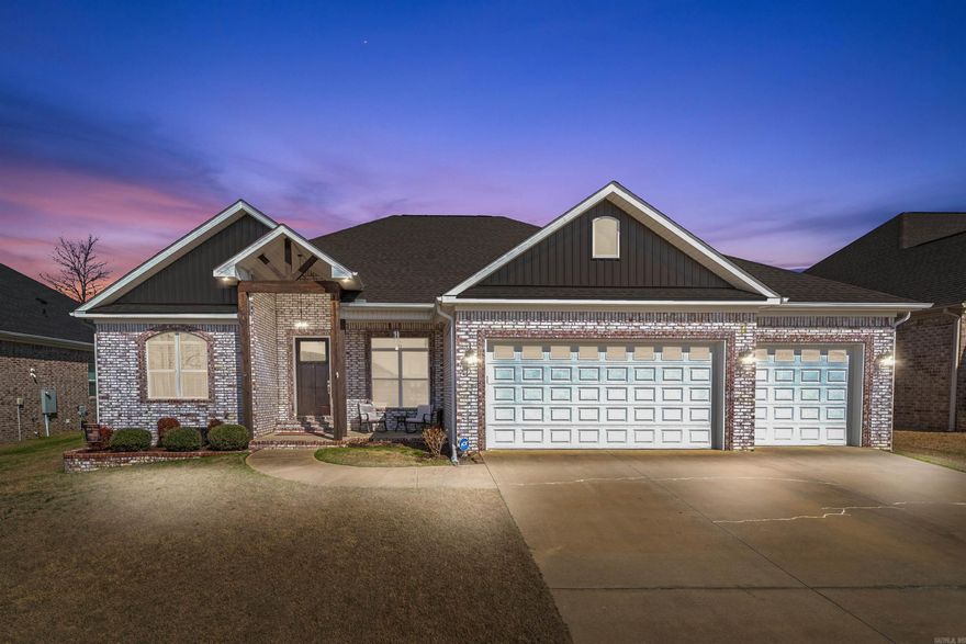 Meticulously maintained 4BR/3BA brick home with a large 3-car garage! Well planned layout in excellent condition, showing pride of ownership at every turn. The kitchen is standout with double ovens, gas range, a large pantry and unique glass tile backsplash that add character and style. Versatile room just off the main living area with glass pocket doors-ideal for a private office, sitting or music room. Upstairs features a spacious room with a full bath, making it perfect for a guest suite, bonus room, or additional bedroom. It also has convenient attic access. You will be amazed by the large laundry with extra storage. Step outside to a covered patio-perfect for outdoor dining and entertaining. This home offers the space and flexibility with designer finishing touches through out! Conveniently located near schools, restaurants, hospitals, Hwy Access and much more. Minutes to LRAFB. Newly installed stain resistant carpet in downstairs bedrooms and primary closet with upgraded padding.  New mini split upstairs. Sq. ft. is approximate, please measure. *Agents see remarks*