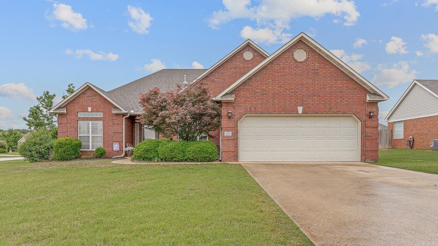 Welcome home to this beautifully maintained all-brick residence tucked away on a spacious corner lot in the peaceful Griffin Park Subdivision. Inside, the oversized living area showcases rich hardwood flooring, soaring ceilings, and a cozy corner fireplace that creates the perfect gathering space. Just off the main living area, the formal dining room is highlighted by elegant transom windows that flood the space with natural light. The kitchen is designed for both functionality and everyday living, featuring plentiful stained wood cabinetry, breakfast bar seating, and a separate dining nook ideal for casual meals. The thoughtfully designed split-bedroom floor plan provides a private primary retreat complete with a tray ceiling, spacious en suite bath with double vanities, jetted soaking tub, and a large walk-in closet. Step outside to enjoy the fenced backyard and patio area, conveniently located just off the kitchen — perfect for relaxing evenings or entertaining guests. Located within the highly sought-after Valley View School District, this property combines comfort, style, and a desirable location all in one.
