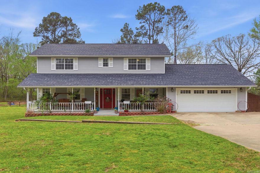 Set on nearly 4 acres with your own pond, this home offers the kind of peaceful setting people are searching for, without sacrificing access to everything you need day to day.  Inside, the layout is designed with flexibility in mind. You’ll find two primary bedroom suites — one upstairs and one downstairs — making it ideal for multi-generational living, guests, or simply having options. The additional bedrooms are connected by a Jack and Jill bath.  Step outside and the opportunities keep going. There’s a detached shop ready for projects, hobbies, or extra storage, along with a space that previously accommodated horses complete with a stable — a rare find that opens the door to a variety of uses.  And that's not all — the major updates are already done. The roof was replaced in 2018, the upstairs furnace in 2020, the downstairs A/C unit in 2025, and the water heater in 2024. On top of that, the home is equipped with a Tesla Wall system that can function as a backup power source, giving you added peace of mind.  If you’ve been looking for a property that offers land, versatility, and a move-in ready experience — all while keeping you close to the city — consider the boxes checked!