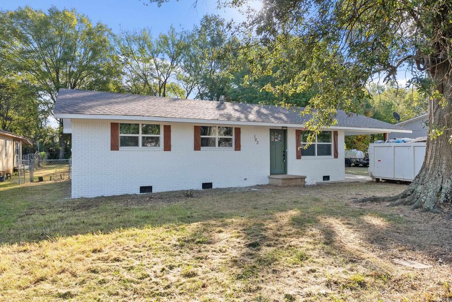 Beautifully remodeled home framed by a mature shade tree in McCrory! New HVAC condenser, new water heater, new windows, and a new roof! The new roof should save lots of money on insurance costs and new windows should help keep electric bills low. Open floor plan with large living room that is open to the kitchen. Kitchen features all new appliances and granite countertops. New paint and fixtures throughout the home. The gorgeous luxury vinyl floors complement the paint colors very well. Large laundry room just off the kitchen. 3 bed/2 bath. The partially fenced back yard is flat and has shade. It has great potential for creating the perfect outdoor space for entertaining. One car carport. Convenient location in town close to schools, shopping, and dining.