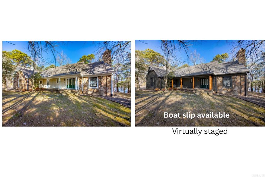 This well-constructed lakefront home offers a rare chance to own on Greers Ferry Lake in the desirable Grand Isle area. A boat slip is available nearby for $35,000, making lake days effortless and convenient. Rendered photos are included to illustrate potential updates and demonstrate how easily this property could be transformed into a spectacular lakeside retreat. Tucked away in a private setting, Grand Isle is known for its peaceful atmosphere and is ideal for walking, biking, and enjoying the natural surroundings. The home features a spacious screened-in porch and a large patio, perfect for relaxing on summer evenings while overlooking the lake. An oversized garage provides ample space for boats, golf carts, and all your lake toys. Inside, the home offers two comfortable dens, creating warm and inviting spaces to gather on cooler nights. The layout provides excellent potential, with the kitchen easily opened up to create a more modern, open-concept design. This home is ready for a facelift and offers endless possibilities to make it truly special. Lakefront homes of this quality at this price point are rarely available and is being offered well below appraised value.