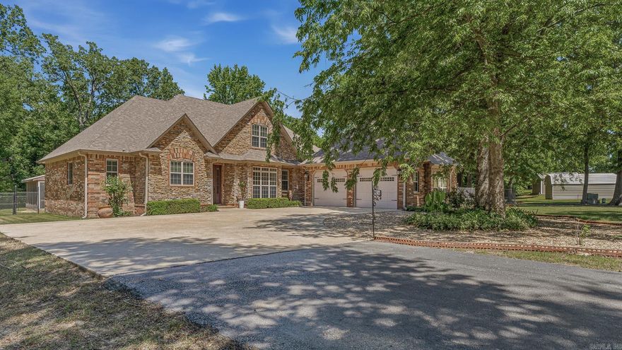 Beautifully situated on 3.82 acres, this spacious 4 bedroom, 3.5 bath home offers 3,110 square feet with a functional split bedroom layout and plenty of room to spread out. The living room features coffered ceilings and a stunning stone gas log fireplace, creating a warm and inviting focal point. The kitchen offers both an eat-in area and formal dining room, while the den/sunroom provides additional flexible living space filled with natural light. The private primary suite includes a huge tiled walk-in shower and direct access to the back deck. Upstairs features a large bedroom, full bath, and bonus room ideal for guests, a second living area, or hobby space. Enjoy outdoor living with a composite back deck overlooking the large fenced backyard, plus a screened-in gazebo complete with a hot tub for year-round relaxation.