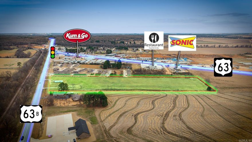 Prime opportunity in the heart of Bono! This exceptional 9.31± acre tract is zoned C-1, offering incredible versatility for a wide range of commercial uses. Located in a high-growth corridor, this property provides outstanding visibility and convenient regional access—ideal for retail, office, medical, or other developments.  The land offers excellent frontage, making ingress and egress easy for future business plans. Utilities including water, sewer, and electric are nearby (buyer to verify availability), giving developers a strong foundation for immediate or future projects. Surrounded by expanding commercial activity and local amenities, this property sits in one of the most promising areas of Craighead County.  Whether you’re planning a new business venture, investment project, or other developments, this 9.31± acre commercial site delivers location, opportunity, and long-term growth potential. Don’t miss this chance to secure a prime commercial parcel in the rapidly developing Bono market!