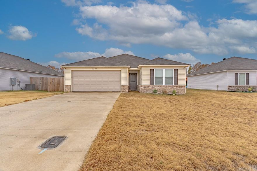 Welcome to Market 5141 Yukon Dr. of the Prospect Farms Sub. in Jonesboro, AR within the Nettleton School District. Situated on a .28 +/- acre lot is a 2023 Taylor Model Rausch Coleman home. The house is wrapped in vinyl w/ a brick skirt, topped with 2024 3-tab shingles, and accented by shutters, 6' wood privacy fence w/ 2 gates, 2 car garage, and landscaping. The turnkey interior features 1,549 sf of well laid out living space and includes: an open concept living/kitchen/dining area, Master bedroom w/ 2 walk-in closets, an en-suite that holds built-in shelving and shower/tub combo, 2 spare bedrooms, spare bathroom w/ shower/tub combo, and laundry room. You'll love: that it's all electric, the contemporary color palette, bar seating, Shaker cabinets, pantry, stainless steel appliances in the kitchen, vinyl flooring, sliding glass door to outdoor patio, and the garage attic ladder for storage above. Conveniently located near NEA Hospital, Arkansas State University, Jonesboro Municipal Airport, and favorite retail & dining establishments w/ easy access to Hwy 18. Call today to schedule your tour and make this move-in ready house your home or next addition to your rental portfolio.