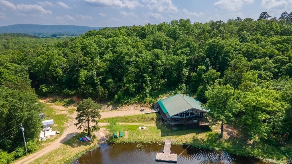 Modern home on 48.42 acres with your own spring fed 11 acre lake that is fully stocked with multiple fish species with National Forest boundary! Open floor plan. Large picture windows overlooking the lake.The home includes a built-in storm shelter, large walk-in pantry and enclosed basement. 2 wells, 2 septics, 2 propane tanks, water filtering system, chicken coop, dog pen. Generator, kayaks, and life vests included. All furnishings can be purchased as well. Make this your private retreat, or use as an income-producing VRBO, as it sleeps 14! The home is located near crystal mines and Ouachita river access points.
