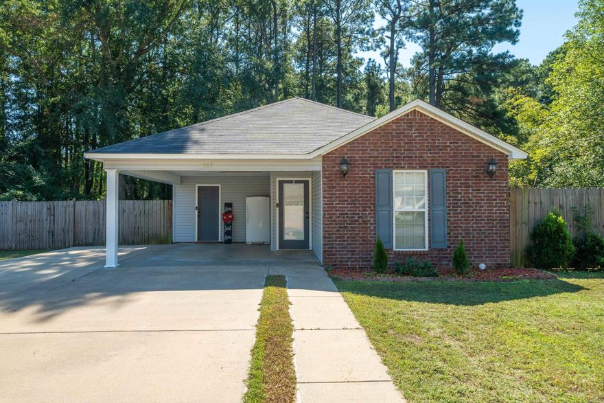 Perfectly situated near town in a quiet, established neighborhood, this charming 3 bedroom, 2 bath home offers comfort and easy living. You’ll love the privacy-fenced, spacious backyard—ideal for kids, pets, or entertaining from the covered porch. A small storage shed in the back yard provides extra space for lawn and gardening equipment. Inside, the meticulously maintained interior features an open, split floor plan with a neutral color palette and hard-surface floors throughout—no carpet! The primary suite includes a walk-in closet and private bath, while two guest bedrooms and a full guest bath are located on the opposite side. New HVAC system and New Roof installed in 2024. Move-in ready and affordably priced—a wonderful first home or downsizing opportunity.