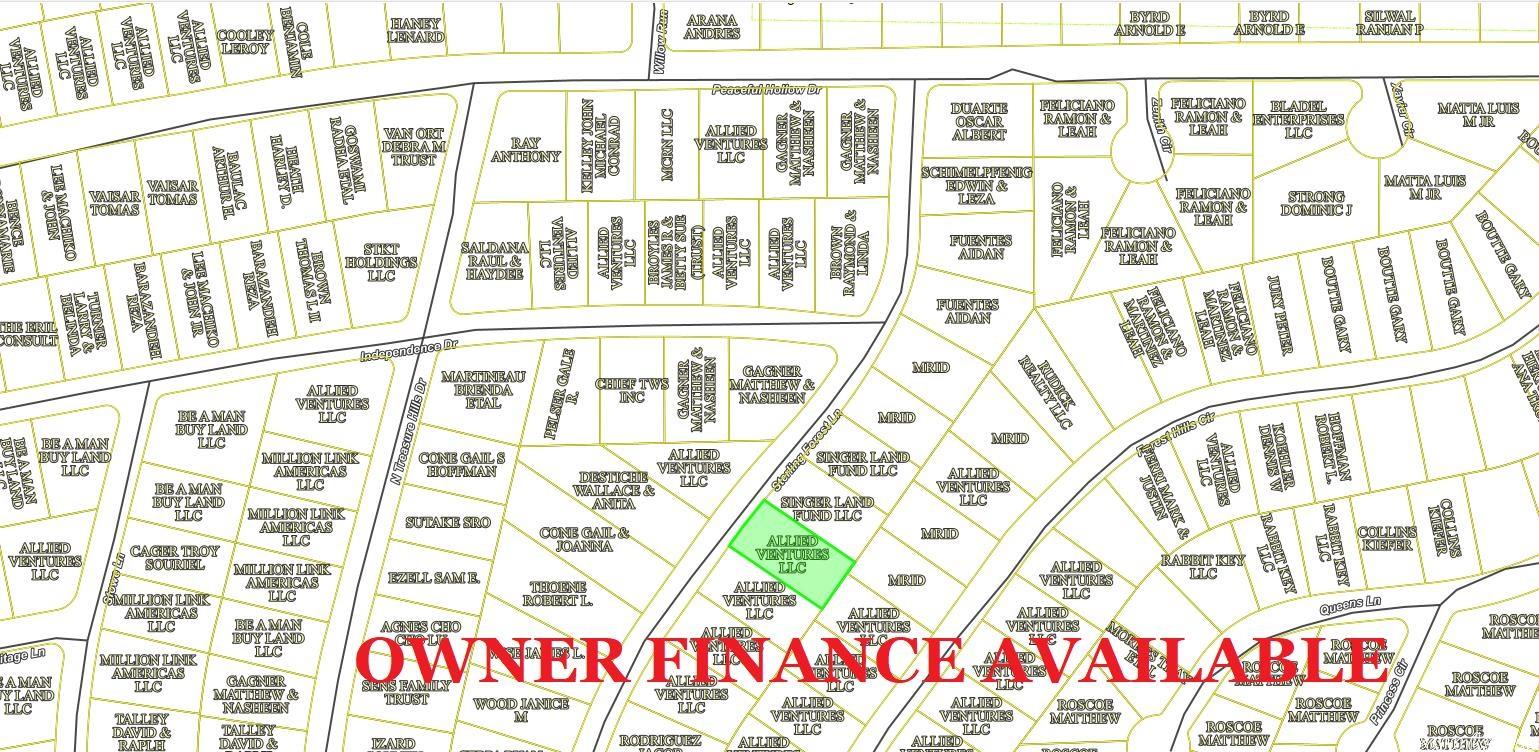 Owner-finance or cash. The area has water tap-in available, septic needed, propane needed, power available, and great area amenities. Great for cabins & Airbnb investors. Tons of lots that are side-by-side so you can own an entire street or cul-de-sac for family & investment. Simple owner-finance terms. Buyer to pay all Buyer's agent fees. The buyer pays $150 for closing costs. Quitclaim deed conveys. Owner/Agent. Discount for purchasing 10 or more lots. Parcel# 800-04461-000