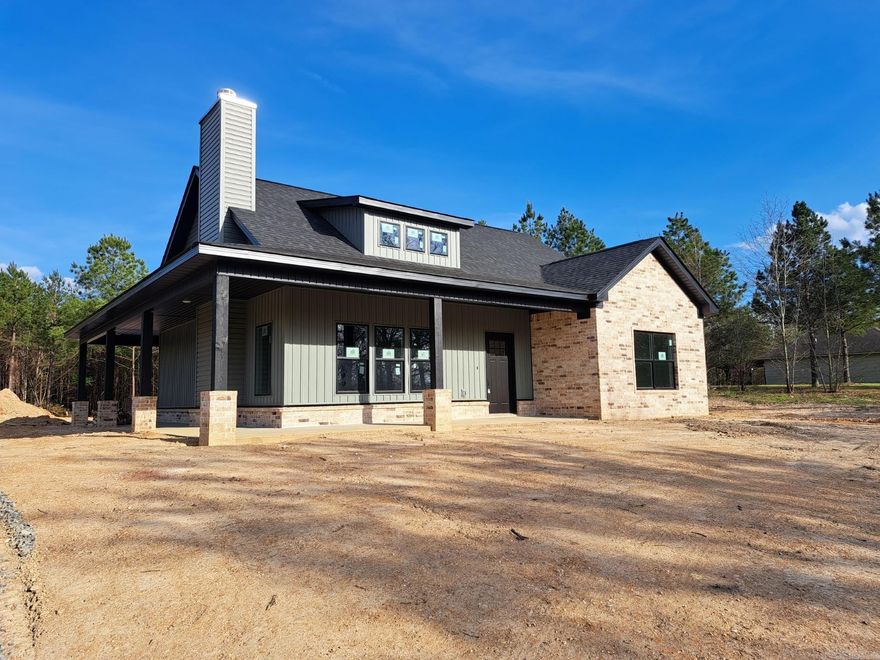 New Construction! Saline County,  Huge 1 acre lot Frame and Brick, 3 bed room and 2 bath with tall ceilings, Kitchen features Smooth top range, Built-In microwave on Island, Custom cabinets with soft-close, Double trash pull-out, Upgraded dishwasher with 3rd rack, Granite Countertops, 6 ft Island with bar stool seating, large pantry, Wood burning fireplace,  Rear load garage, 506 sq ft of wrap-around porch.