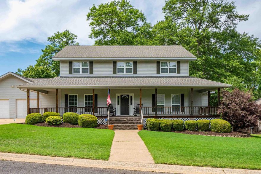 Custom built with only two owners. Beautiful 4 bedroom, 3 bath home with open floorplan.  The kitchen has hardwood floors, oak cabinets, utility island, breakfast area and  nice laundry room nearby.  Center of the home hosts a den with fireplace adjacent to kitchen, and downstairs has 9' ceilings. Formal dining, full hall bath, primary suite with a jetted tub, stall shower, double vanity, huge walk-in closets. Primary suite is adjacent to bedroom that could be an office or nursery.  Upstairs has a huge 20x24 open game/TV room, 2 Bedrooms, and a large "Jack and Jill" bathroom between, plus 2 large storage rooms.  A beautiful in-ground swimming pool with a large wooden deck overlooking the pool from outside the back door.  The double garage provides access via back entrance to swimming pool area. Storage under the house with slab flooring.