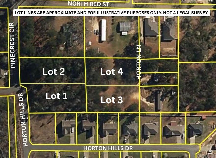 .6 acre lots, inside city limits, no restrictions, zoned residential, located at Pinecrest Circle & Horton Hills Drive. Lot 1 or Lot 2. Mobile homes, barndominium, house, tiny house, are allowed! Property lines in the photos are approximate. Multiple listings for combined lots on MLS#  25042154 25042158 25042163 25042165