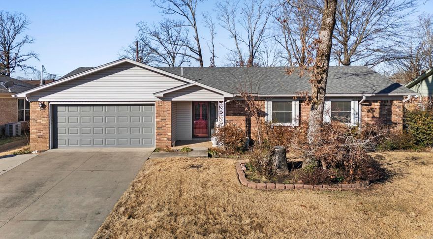 Come see your Home Sweet Home! New roof, gutters and fence in 2023! New microwave and ice machine in 2024! Beautiful walnut floors grace the living room and kitchen which are open to each other. The kitchen boasts granite counters, a pantry and stainless appliances. The living room features a vaulted ceiling and fireplace-complete with gas logs. The primary bedroom includes wood floors and a split bathroom with 2 separate sink areas and a shared water closet/shower area. The ensuite also has a walk in closet, a standard closet and a linen closet. The two guest rooms are spacious and share a hall bath with tub/shower combo. In addition to the all brick exterior, you will find a lovely covered patio and a fully fenced back yard with a storage building.