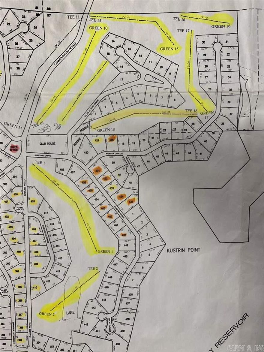 Golf Course Frontage Lots......Each lot listed for $17,500 each (Lots 425, 450, 452, 453, & 456)  Boat Ramp and Tannenbaum Golf Course close by. Sandwedge Restaurant & Tannenbaum Country Club also located on Kustrin Dr.  This area is known for its weekend homes & mixture of full time residents as well. It's a great place to escape the city and enjoy the lake activities! Nice well kept neighborhood to build the home or cabin you desire.  No mobile homes allowed (Covenants and Restrictions recorded)