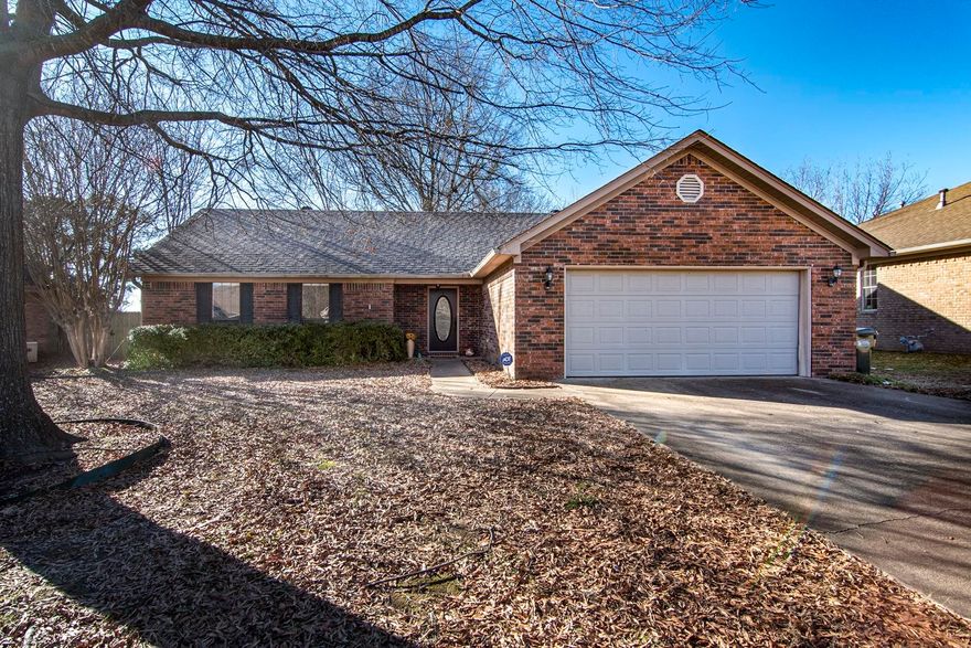 Attractive all brick one level home located in a quiet low traffic neighborhood with convenient access to Conway amenities. The location and wonderful floor plan add to the appeal of this nice home that's move in ready. This home features an inviting greatroom with higher ceiling open to dining area/kitchen and a newer french door onto patio.  Spacious kitchen with breakfast bar, abundance of white cabinetry and newer top of the line stainless steel dishwasher, electric range and microwave. A large laundry room with built-ins is close by. Hallway w/linen closet leads to 3 bedrooms & 2 baths. Primary bedroom is separate with pocket door opening to bathroom with walk-in closet, vanity w/great overhead lighting and jetted tub w/overhead shower. A full bath is conveniently located to the additional 2 bedrooms. Other features include ceiling fans & carpeted flooring in all bedrooms & main living area, tile flooring in kitchen & baths, blinds on all windows. Patio & privacy fenced backyard with a storage shed is ideal for kids, pets or outdoor entertaining. New gas hot water heater is located in large storage room in the 2 car garage.