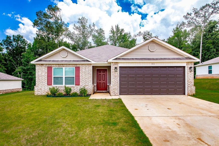 2023-built rental with solar panels—enjoy low electric bills! This 3 bed, 2 bath home is in like-new condition and move-in ready! The open concept floor plan features a spacious living room that flows into the kitchen, which offers stainless steel appliances, ample counter space, and a pantry. The primary suite includes a large walk-in closet, while the guest bedrooms are generously sized. Step outside to a covered back patio and a good-sized yard that backs up to a peaceful wooded area—offering added privacy and a beautiful natural backdrop. Energy-efficient solar panels help keep utility bills low, adding extra value and savings Call us today to get your application in!