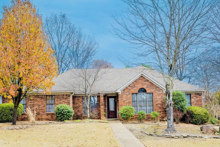 Wonderful all brick home in a great neighborhood on a level corner lot with a side load 2 car garage.  The kitchen has an eat-in kitchen/entry.  The great room has vaulted ceilings and a gas log fireplace with a gas starter.  The backyard has a wooden privacy fence.  The master suite has an updated walk-in master shower, separate vanities, separate walk-in closets and a wonderful light filled vaulted sunroom off the master suite.  The home has gutters/gutter guards and a sprinkler system.  A pergola was added to the patio in 2020.  Architectural Shingle Roof replaced in approx. 2016.  The dishwasher, hot water heater and garbage disposal were replaced in 2023.  The Washer/Dryer/Refrigerator/Garage Freezer/Hot Tub and the Storage Shed in the backyard all convey in AS IS condition.  Don't miss this "move in ready" home.