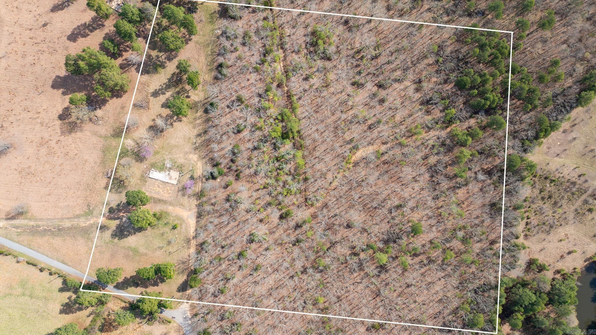 Land sits at the top of a ridge. With some clearing it would have a fantastic view from both sides of the property. Has a driveway to an old house no longer on the land. The existing slab could be used for a storage building. Power and water at the road.