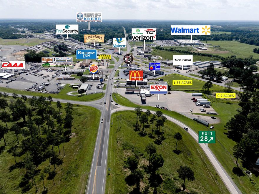 Prime C-2 Commercial Lot in Growing Beebe Market Seize this 0.7-acre commercial lot already zoned C-2, ideally located right off I-57 exit 28.  Situated near one of Beebe’s busiest intersections, this high-visibility property is surrounded by established businesses including McDonald’s, Burger King, Starbucks, 7 Brew, Waffle House, Budget Inn, Walmart, and multiple gas stations. With direct access to the main highway, this lot offers exceptional exposure and convenience—perfect for your next business venture.