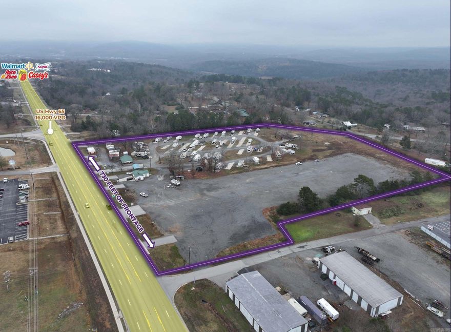 Clinton RV Park, located at 2559 U.S. Hwy 65 S in Clinton, Arkansas, offers a rare opportunity to acquire a 100% occupied, income-producing RV park situated on approximately ±11.58 acres with substantial additional land for expansion or future development     . The property features approximately 730 feet of frontage along U.S. Highway 65, which carries roughly 16,000 vehicles per day, providing excellent visibility and long-term commercial potential. Positioned directly across from Ozark Health Medical Center and near established national retailers, the location benefits from steady local demand, medical traffic, and tourism driven by Greers Ferry Lake and the Ozark Mountains   The existing RV park provides immediate and reliable cash flow with stabilized occupancy, while a significant portion of the acreage remains level, cleared, and ready for expansion. Utilities are available along Highway 65, supporting the addition of new RV pads, cabins, tiny homes, boat and RV storage, or other income-producing structures. The site also offers flexi