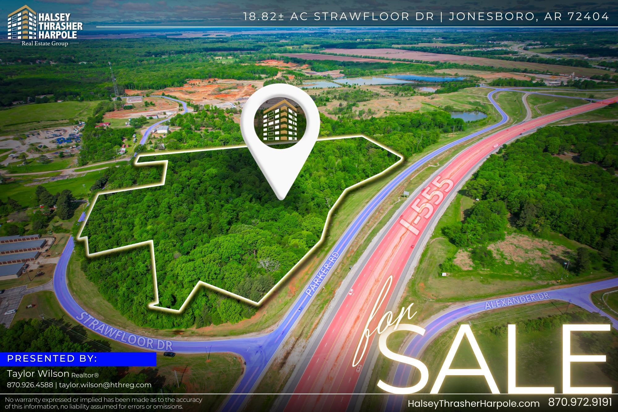 This 18.82 acre tract on Strawfloor Drive is zoned R-1 and C-3, offering flexibility for residential, commercial, or mixed-use development. With high visibility from I-555 (21,000 CPD) and Parker Road (4,100 CPD), the site provides excellent traffic exposure and easy access. Positioned in Jonesboro's growing Western Residential District and listed at $950,000, this property is a strong opportunity for developers and investors seeking a high-traffic, strategically located site.