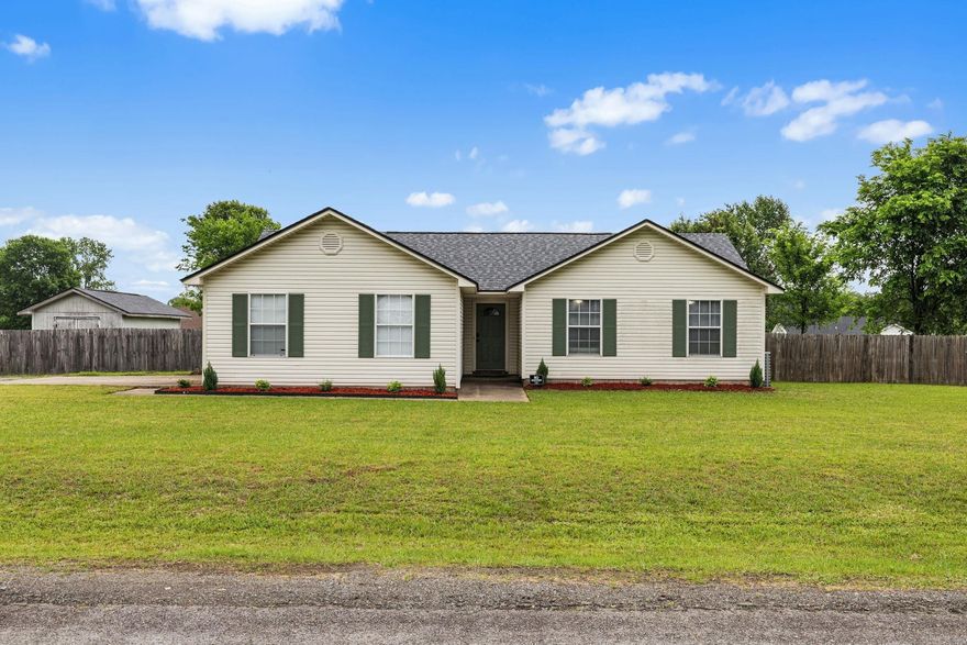 Welcome to this super cute home nestled on 0.84 acres in a subdivision just outside the city limits, offering extra space between neighbors. This move in ready home features 3 bedrooms, 2 bathrooms, and 1,098 sqft with a functional, well-designed layout. Recent updates include new flooring, trim, interior paint, and modern light fixtures, creating a bright and inviting interior. The kitchen includes a pantry for added storage. Major improvements have already been completed, including a newer roof and HVAC system (2023), providing peace of mind for the next owner. The spacious lot offers plenty of room for outdoor living, entertaining, gardening, or simply enjoying the added privacy and open space, plus a storage shed for extra convenience. Refrigerator to convey. Schedule your showing today! **See agent remarks