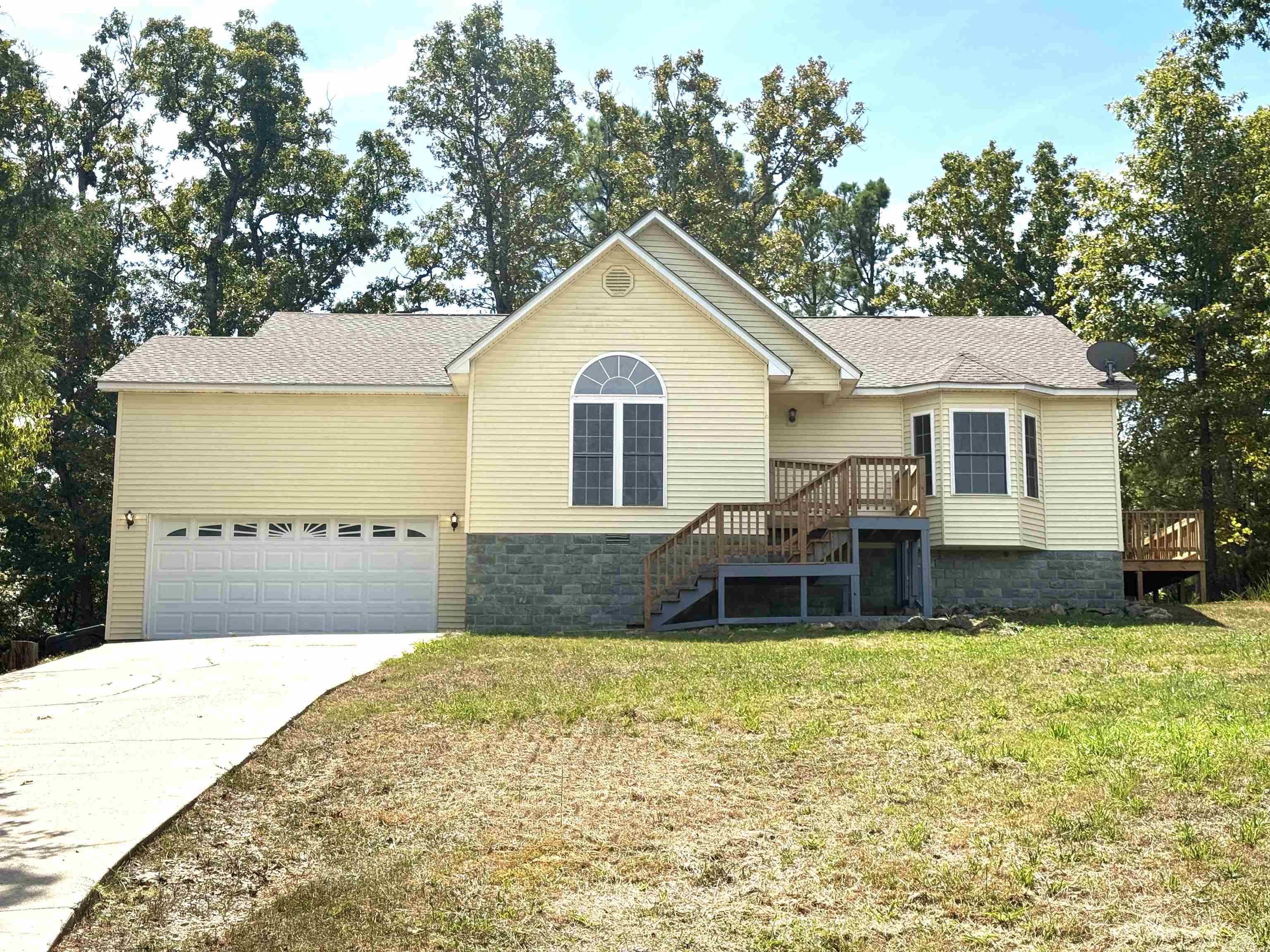 Tucked away on a cul-de-sac near Lake Chanute is this stylish 1-level home with a large 420sqft 1-car garage. Built in 2009. This home is very spacious and freshly painted throughout. Central HVAC. 3 bedrooms, 2 bathrooms, (one of which has a walk-in shower and a jetted tub!) large livingroom with a bay window, kitchen with lots of cabinet space and a bar & dining room with french-doors leading out to the side porch. Tile flooring in kitchen, dining, laundry area, and bathrooms. Laminate flooring in all other rooms. All electric and there is a security system installed. Stainless steel dishwasher stays. Ownership of this beautiful home comes with access to Cherokee Village amenities which includes 7 lakes, 2 golf courses, South Fork River, parks, walking trails, tennis court, community center with work-out equipment, pickleball and miniature golf & swimming pools to name a few. Holiday festivities throughout the year and other local town activities give our residence plenty to do in any season. Many tourists enjoy our beautiful Spring River where you can kayak or canoe, fish or swim. Make our wonderful community your home!