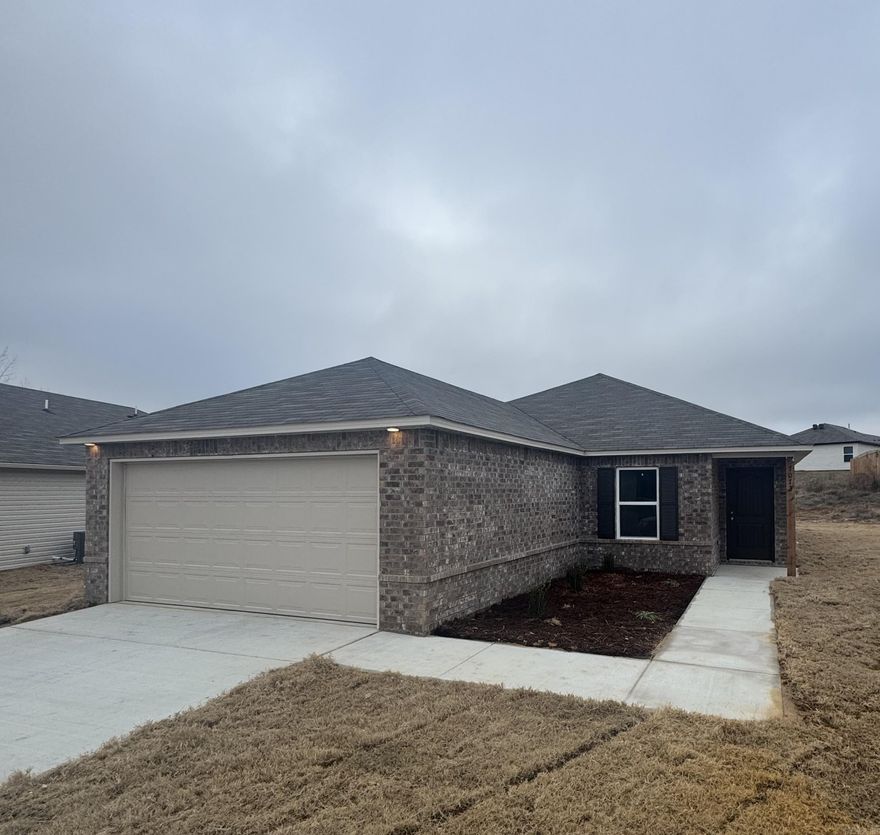 The beautiful Bridgeport plan has a  welcoming covered entryway and front yard landscaping. This one-story home features 4 bedrooms and 2 bathrooms. Enjoy the large open-concept living room, fully equipped kitchen with energy-efficient appliances, ample counterspace, and corner pantry. The laundry room, conveniently located just off the garage, is perfect for any sized family. Learn more about this home today!   **SEE SHOWING REMARKS & AGENT REMARKS FOR IMPORTANT INFORMATION**