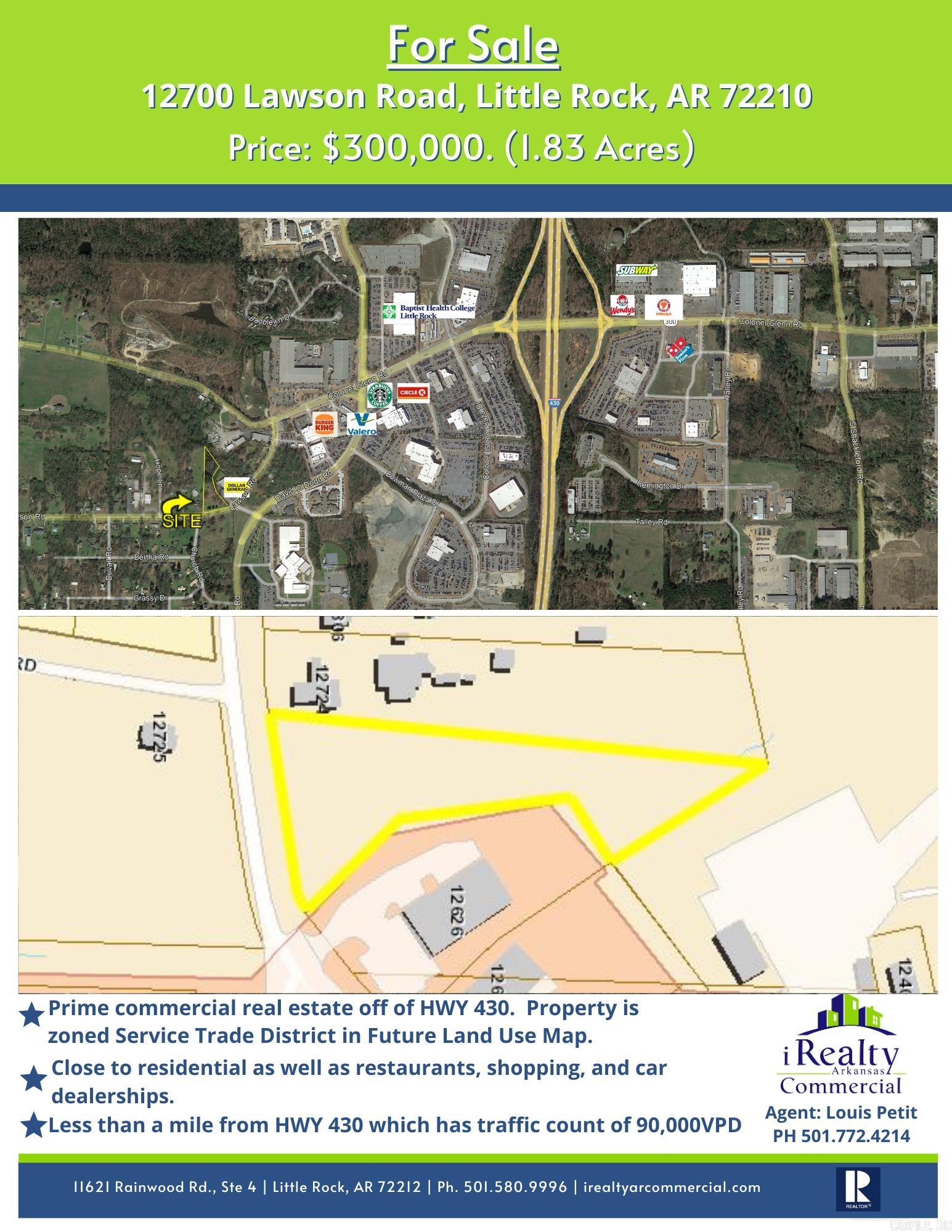 Commercial Lot with large frontage on Lawson Rd., next to Dollar General. Zoned Future Use commercial. Near many car dealerships, restaurants, gas stations, Top Golf, and only 3 miles to HWY 430.