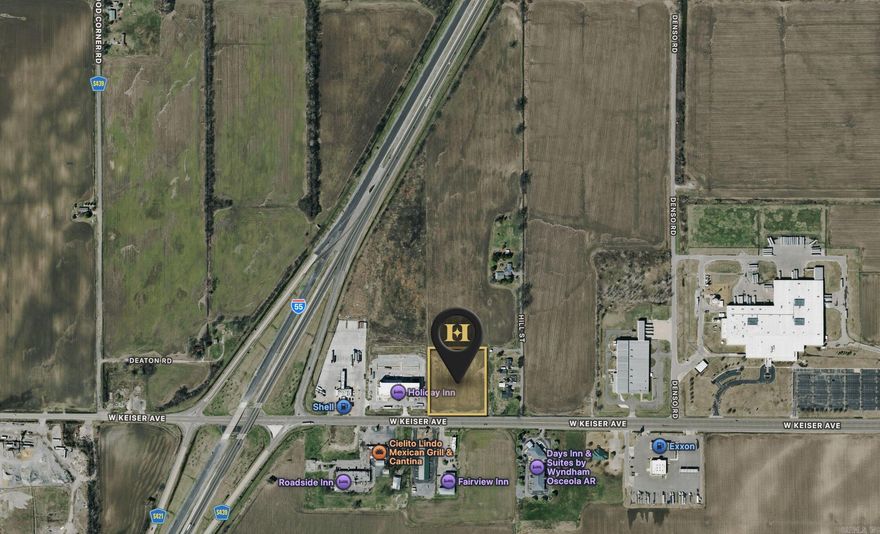 Located along W Keiser Avenue in Osceola, this open tract offers a highly visible position near the I-55 interchange, surrounded by established hotels, fuel stations, and food service. The property features level, open ground with frontage along a primary east-west corridor, providing strong exposure and convenient access for future development. With its proximity to interstate traffic, existing hospitality uses, and nearby industrial and commercial activity, this site is well positioned for a range of commercial or service-oriented uses. An excellent opportunity to secure land in one of Osceola's most traveled corridors.