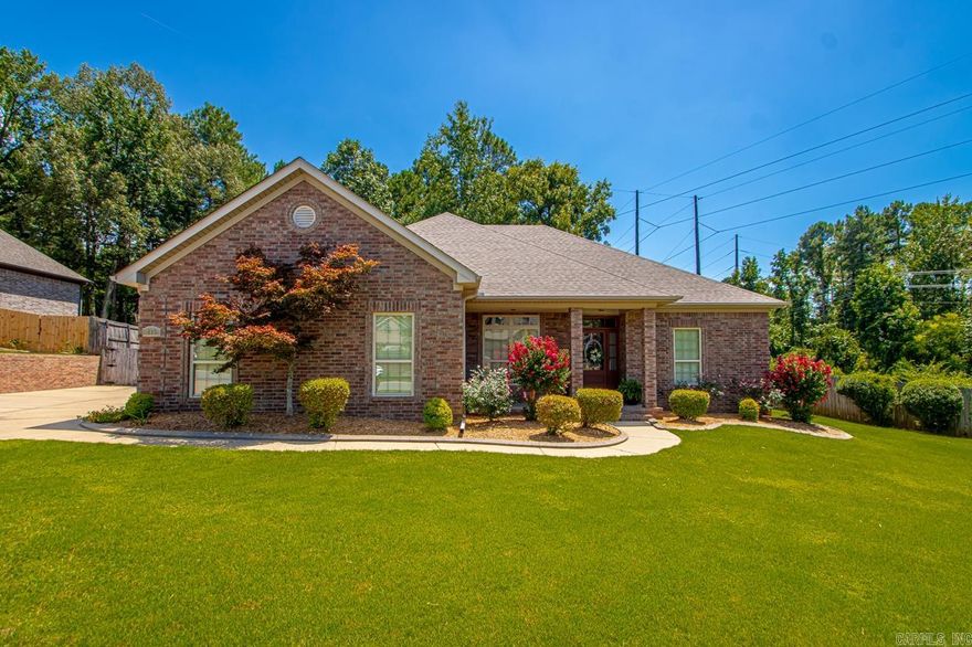 Looking for PRIVACY?? You will love the privacy in the fully fenced backyard! It is an oasis with a huge covered patio area. Enjoy all the nature & beautiful view of sky, trees & wonderful sunsets in the beautifully landscaped backyard. Wonderful storage building that has electricity. Also outside you will find Extra parking space. The spacious open living area with gas log fireplace is idea for family gatherings. Formal dining room is also an open area!! Kitchen has custom cabinets & granite counter tops & an eat in area.  The split bedroom plan is also a plus! Primary bed & bath are fabulous with separate shower, tub, makeup area & lots of room!! Other side of home features two more bedrooms & full bath. You do not want to miss this special home in an awesome subdivision close to all the amenities!!