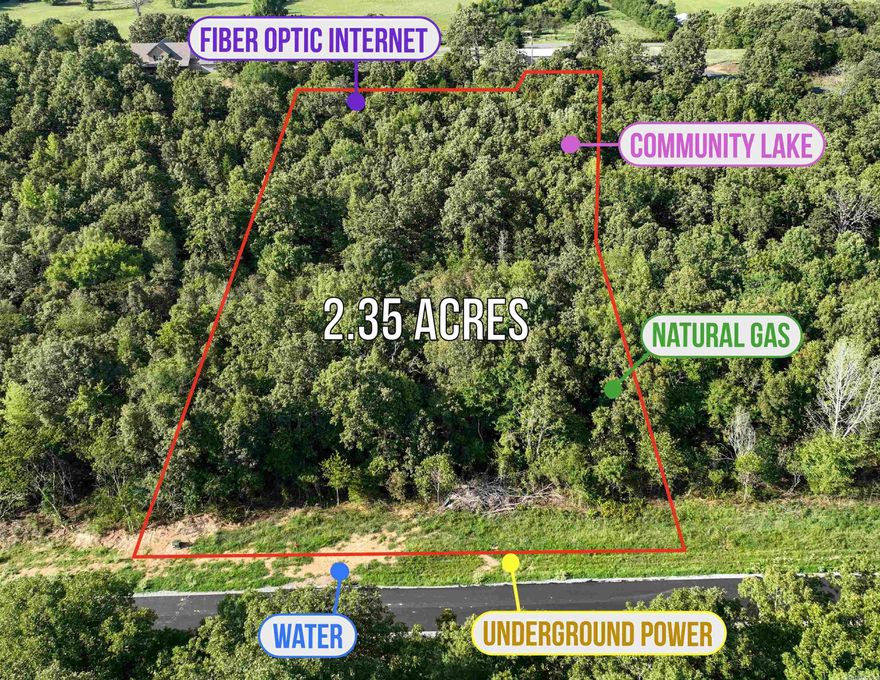 Gated wooded community with two entrances, underground power, water, natural gas and fiber optic internet. Community lake. Restricted to site built homes, 1850+ sq ft, no mandatory builder nor time to build.