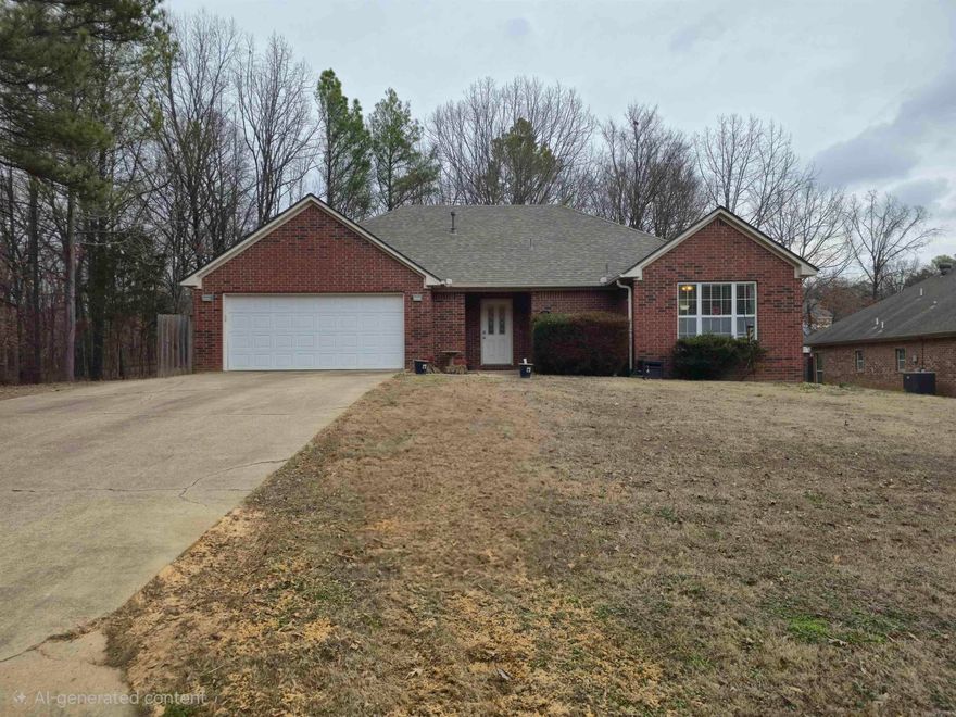 Quiet spot at the end of the street. Spacious 3 bedroom and 2 bath brick home featurees a wide entry to the vaulted great room with large windows to the back yard. Formal dining space is large enough for dining table, buffet and china hutch. The welcoming kitchen has a breakfast dining space with bay windows providing natural light. Kitchen also has a good amount of counter and cabinet space plus a pantry. This split bedroom plan allows for the privacy in the roomy primary suite. In the primary is a large ensuite bath including double vanity, dual walk-in closets, jet-tub and separate shower. The large laundry room is next to the primary bedroom offering plenty of space for storage, freezer, etc. At the opposite end of the house are the 2 secondary bedrooms and another full bath.  Out back is a patio and large open workshop in the fenced back yard. All of this at the end of a dead-end street.