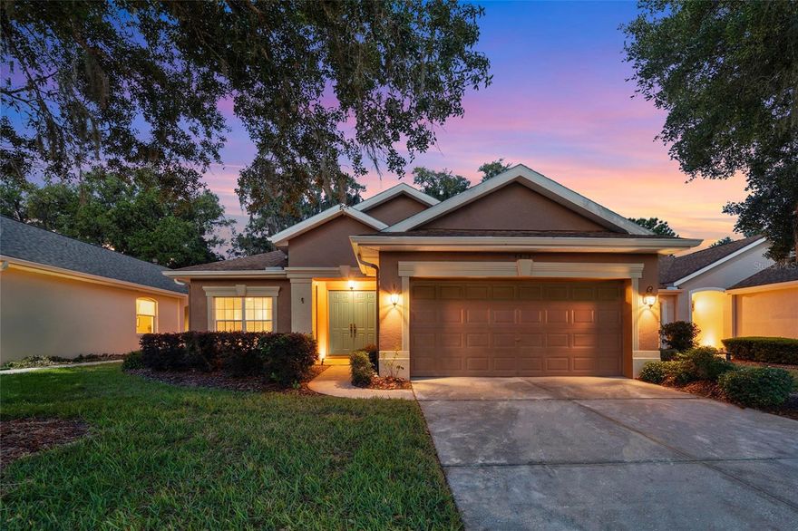 Wake up to golf course views and peace of mind with a brand-new roof (2025) on this well-maintained 3-bedroom, 2-bath home located on the 8th hole in the gated community of Hernando Oaks. Offering a spacious and functional layout, this home blends comfort, natural light, and low-maintenance living. 

Step through double entry doors into a welcoming tiled foyer that opens to a large great room with wood laminate flooring, high designer windows, and sliding glass doors leading to the Florida room. The open-concept feel makes it easy to entertain or relax while enjoying serene golf course views. 

The kitchen is designed for both everyday living and entertaining, featuring all-new 2025 stainless steel appliances, a natural gas range, Corian countertops, center island, tile backsplash, pantry, and abundant cabinet space. An adjacent dining area and formal dining room provide flexibility for hosting.

 The split-bedroom floor plan offers privacy, with a spacious primary suite featuring two walk-in closets and an en-suite bath complete with dual sinks, a garden tub, and a tiled walk-in shower. Additional upgrades include new faucets throughout, updated toilets, and a new garbage disposal.

 Enjoy year-round outdoor living in the Florida room overlooking the course, plus access to a walking trail just behind the home--perfect for morning walks or evening relaxation. The home also includes an inside laundry room with washer, dryer, utility sink, and extra storage. Additional highlights: *HVAC serviced regularly (every 6 months) with upgraded high-efficiency filtration. *Gas-powered heating and water heater. *Upgraded irrigation system. *Maintenance program includes lawn care, irrigation support, and exterior painting. 

Residents of Hernando Oaks enjoy access to community amenities including a clubhouse, restaurant, pickleball courts, and pro shop, all within a secure gated setting. This home offers the perfect combination of golf course living, thoughtful updates, and low-maintenance convenience--ready for its next owner to move in and enjoy.