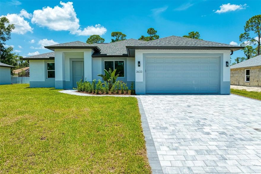 MOVE-IN READY. This new construction home is situated in a mature, established neighborhood of North Port with no HOA. Some of the features include high ceilings, a spacious lanai, luxury finishes, tile and laminate flooring, and modern fixtures. A beautiful and functional kitchen is equipped with stainless steel appliances, modern fixtures, spacious countertops, and an oversized island. The master bedroom offers a walk-in closet, standing shower, dual vanities, and lanai access. The split floor plan provides privacy for guests. A flex space can be used as a den, office, or sitting area. Hurricane-impact windows protect the home. Outside, custom lush landscaping offers plenty of privacy and the opportunity to enjoy the Florida sunshine.

With easy access to I-75 and South Tamiami Trail, local beaches and nearby attractions are only a short drive away.