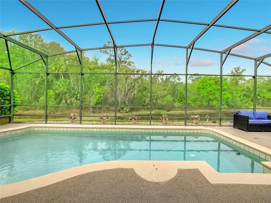 This home will WOW you! SPECTACULAR  PORT ROYAL model with POOL on a POND & CONSERVATION LOT located in the Valencia subdivision of Solivita.**See the FULL LENGTH VIDEO on Tour Link 1.**This property is LOADED WITH UPGRADES! Front entryway is SCREENED & front door has a Leaded Glass Insert. Kitchen was painted in 2025 & remodeled with QUARTZITE counters in 2024. Primary Bathroom was remodeled with ONYX counter, DUAL UNDERMOUNT SINKS & SEAMLESS GLASS shower enclosure in 2024. Laundry Room was remodeled with EXTRA CABINETS & table to fold clothes in 2024. Whole House WATER SOFTENER & FILTRATION system were installed in 2024. LUXURY VINYL PLANK flooring was installed THROUGHOUT the ENTIRE home in 2023. ROOF NEW 2023. Interior PAINTED 2023. GLASS FRENCH DOOR was added to the den in 2023. HVAC new 2021. SALT WATER POOL w/electric heat pump & pool solar panels new in 2021. POOL PUMP & LANAI SCREENS new in 2019. 8' doors, ROUNDED CORNERS & 5 1/4" baseboards throughout. CROWN MOLDING in all living areas, bedrooms & den. CUSTOM MOTORIZED SOLAR shades in Great Room, Dining Room & Master Bedroom. UPGRADED LIGHT FIXTURES with Glass Chandeliers in foyer, Great Room, Dining Room & hallway; chandeliers in Great Room & Dining Room with CEILING FANS. Kitchen includes STAINLESS STEEL appliances, 42" upper cabinets with CROWN MOLDING, lower cabinets with PULL-OUT drawers, SOFT CLOSE DOORS & DRAWERS, RECESSED & PENDANT lights, GLASS PANTRY door, GRANITE COMPOSITE sink and Gooseneck faucet. Primary Suite has WALK-IN & linen closets. Walk-in closets in both Owner's Suite and 2nd bedroom include storage cabinets. CENTERPIECE of this home is the POOL with VIEW OF THE POND & CONSERVATION AREA. SCREENED LANAI has RUBBER DECK flooring over concrete & partial Florida Glass on the sides for privacy. 14' X 28" PEBBLE TEC POOL is a SALT SYSTEM & has an electric heat pump as well as SOLAR HEAT. Garage has a MyQ door motor and the floor was painted with EPOXY & confetti chips. PULL DOWN stairs from the garage into the attic. ENERGY EFFICIENT with DOUBLE PANE WINDOWS & RADIANT BARRIER in attic ceiling. Great Room has recessed lights & is wired for surround sound. EXTERIOR PAINTED in 2021. ***Solivita is an active adult 55+ community located in Kissimmee, Florida. It is approximately 50 minutes from Disney World & the Orlando International Airport. Solivita has a total of 5,470 homes. Approximately 10,000 - 11,000 people live in Solivita during the winter while approximately 7,500 live in Solivita during the summer. Solivita's amenities include: - a manicured SOFTBALL diamond & field - 36 holes of CHAMPIONSHIP GOLF that can be played by joining the Stonegate Golf Club or paying as you go - 2 STATE of the Art AMENITY centers with updated exercise equipment, yoga studio & meeting rooms - 3 restaurants - 14 HEATED POOLS - 17 PICKLEBALL courts - 9 TENNIS courts - 4 BOCCE BALL courts - 4 SHUFFLEBOARD courts - 3 HORSESHOE pits - a BILLIARDS room - miles of bike paths - 2 DOG PARKS (Small & Large Dogs) - Corn Hole - Tot Lot PLAYGROUND - COMMUNITY GARDEN - over 250 resident clubs. The HOA: - maintains the LANDSCAPING & IRRIGATION systems in the common areas as well as at individual homesites - maintains the roads throughout the community - PROVIDES SECURITY with gate guards and mobile patrols including the Polk County Sheriff - allows AUTOMATED GATE ACCESS for residents via license plate readers - provides residents with Fiber Optic Internet & TV service.