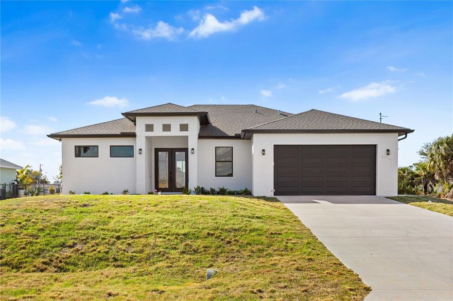 Beautiful New Construction Freshwater front (no Gulf Access) Home with Pool & Screened Lanai! Accepted terms: Cash, Conventional, VA, Lease-to-Own. Homeowners insurance $1,400-$2,100/year. Welcome to your new construction dream home in NE Cape Coral’s SWFL paradise. This property is located in an area where no flood insurance is required, offering added peace of mind & potential savings for homeowners. Homeowners insurance $1,400-$2,100/year. This beautifully crafted residence offers perfect balance of modern elegance, everyday comfort, and exceptional waterfront lifestyle. Featuring 1703 sq ft w/ 3 spacious bed, 2 full bath & flexible den/office, this home is ideal for those seeking space, style & versatility! Enjoy western exposure along freshwater canal, delivering spectacular sunset views, warm afternoon light & sun-drenched pool & lanai, perfect for evening relaxation & true SWFL waterfront living! Enjoy open-concept design highlighted by nice finishes, abundant natural light & seamless indoor-outdoor living. Full suite kitchen is fully equipped w/ stainless steel appliances, quartz countertops, beautiful island w/ electric cooktop, wall oven, dishwasher, microwave & refrigerator/freezer. Formal dining area overlooks the freshwater canal and private pool, with sliding glass doors opening to the screened lanai, perfect for entertaining or relaxing! Outdoors, a cantilever concrete dock invites fishing, kayaking, or jet skiing from your own backyard! The screened-in pool and lanai offer a private, low-maintenance outdoor retreat—ideal for year-round swimming, entertaining, and enjoying the Florida lifestyle with added comfort and protection. The primary suite offers lanai access, his-and-her walk-in closets, and a spa-style bath with dual sinks, soaking tub, and walk-in shower. A split floor plan provides privacy for guests, with a hallway bath that also serves as a pool bath. Tile flooring throughout enhances the home with a clean, modern look while offering durability, easy maintenance, and a cool, comfortable feel ideal for Florida living. This home places you at the NE upper corner of Cape Coral with quick access to I-41, enjoy easy day trips north toward Port Charlotte, Venice, Nokomis, and Sarasota, or south to world-class dining, shopping, and culture in Fort Myers, Naples, Marco Island. Spend weekends exploring pristine beaches like Boca Grande, Lovers Key State Park, Sanibel (world's capital of shelling!) or sunset strolls at Fishermen's Village in Punta Gorda. Outdoor enthusiasts will appreciate nearby parks, golf courses, nature preserves, and year-round recreation, while travelers enjoy convenient access to SWFL International Airport and Punta Gorda Airport, making regional and national travel effortless. Whether you’re hosting poolside gatherings, enjoying peaceful canal views, or embracing the coastal Florida lifestyle, this home delivers comfort, convenience, and everyday Florida-style living. Schedule your private showing today!