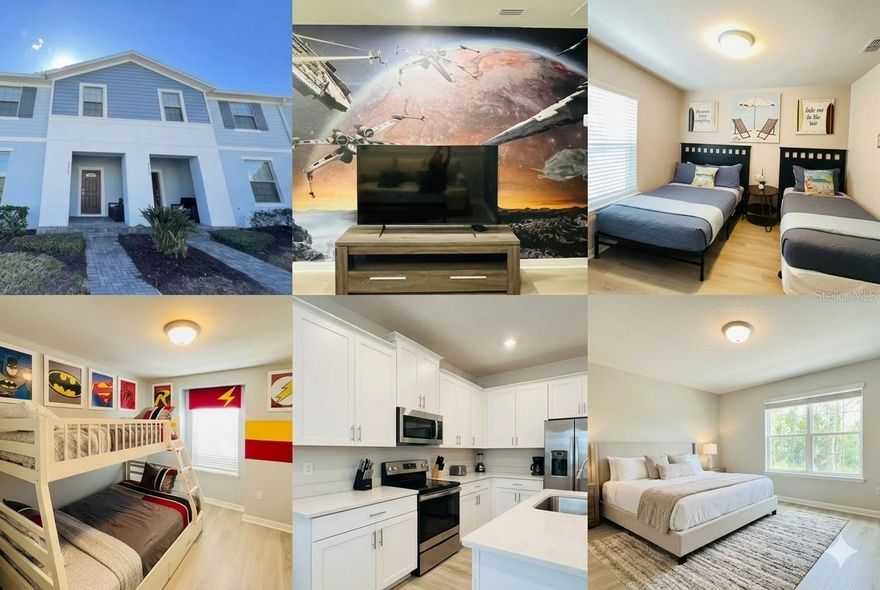 TURN-KEY SHORT-TERM RENTAL | FULLY FURNISHED | SOUTH-FACING POOL

Welcome to this exceptional 5-bedroom, 4.5-bathroom townhome—a true turn-key investment opportunity or vacation retreat, professionally designed and ready to generate income from day one.

Property Highlights:
Highly desirable 5-bedroom floor plan with one bedroom conveniently located on the first floor
Private south-facing pool—perfect for all-day sunshine and guest enjoyment
Half bath on the patio for added convenience by the pool area
Spacious loft area—themed star war for a game room with sofa and TV
Upgraded kitchen with modern cabinetry and countertops
Professional furniture package included—stylish, cohesive, and rental-ready by a professional 

Community & Resort Amenities:
Access to TWO resort-style pools—one within the subdivision and another at the main clubhouse
Stunning Mediterranean-style recreation center featuring:
Grand lobby
Resort-style pool with lazy river
Kids’ splash zone
Indoor/outdoor restaurant & bar
Fitness center
Outdoor fireplace, sports courts, and playground

Prime Location:
Ideally situated between ChampionsGate and US-192
Easy access to I-4, Walt Disney World, and Orlando International Airport
Minutes from shopping, dining, golf courses, and major attractions

Whether you're looking for a high-performing short-term rental, a vacation getaway, or a second home, this property checks every box with its unbeatable layout, location, and amenities.
Schedule your showing today—this one won’t last!