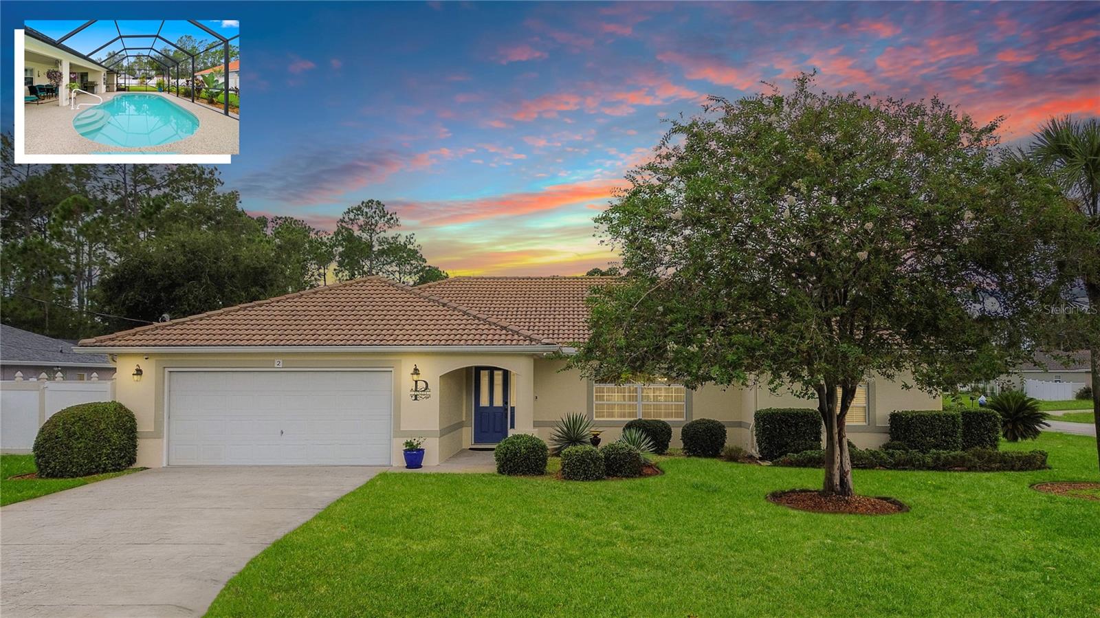 Discover this beautifully maintained corner-lot retreat, designed for comfort and efficiency. A tile roof and solar panels keep energy costs low, while a screened-in saltwater heated pool and brand-new pool deck invite year-round relaxation. Inside, the split floor plan offers privacy and flexibility, with ample living space perfect for gatherings or quiet nights by the electric fireplace. The fenced yard and lush landscaping provide a private outdoor haven, ideal for pets, play, and entertaining. Centrally located, you’re just a 15-minute drive to the beach and close to shopping, dining, golf courses, and top schools—making daily life a breeze. This move-in-ready home blends style, sustainability, and convenience. Come see how effortlessly it fits your lifestyle!
All information pertaining to the property is deemed reliable, but not guaranteed. Information to be verified by the Buyer. Be advised that cameras may exist recording audio and video inside/outside the property, such as ring doorbells. Photos are digitally enhanced and could be altered, please verify.