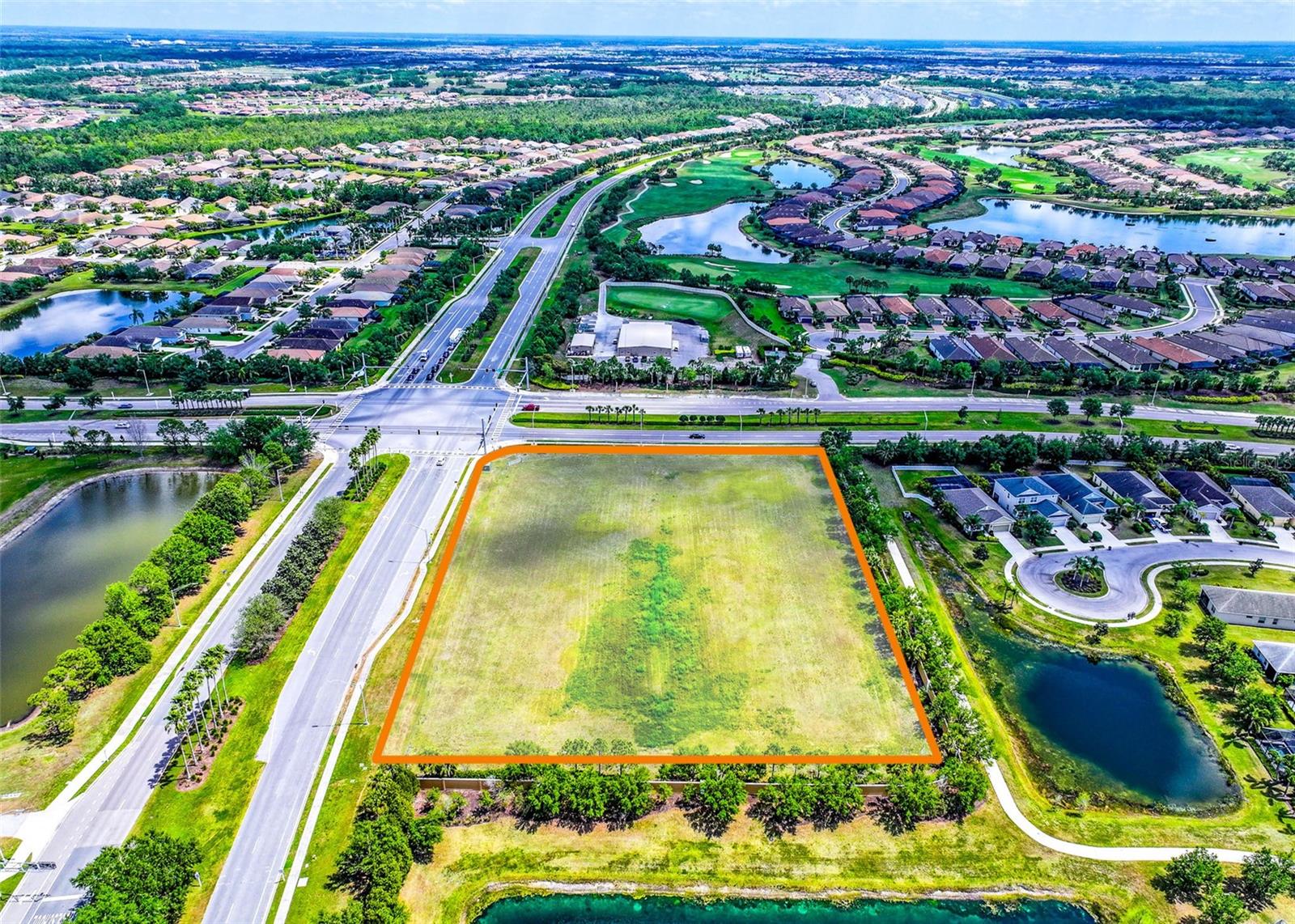 This prime 3.3 +/- acre hard-corner retail development site is available in the award-winning, master-planned community of Lakewood Ranch.
Located east of Interstate 75, Lakewood Ranch spans the eastern side of Sarasota and Bradenton, Florida. It is one of the nation’s fastest-growing communities, with an annual growth rate of 7.14%.
Positioned at the southwest corner of the intersection of 44th Avenue East and White Eagle Boulevard, this site offers exceptional visibility and access. Upon completion of the Cortez Road extension project, 44th Avenue is expected to become a major east-west corridor in Manatee County, connecting Lakewood Ranch to Anna Maria Island. White Eagle Boulevard, running parallel to Lakewood Ranch Boulevard, serves as a key connector between State Road 70 and State Road 64.
This rare commercial opportunity is situated in a high-density residential area, with limited remaining commercial parcels available. Nearby communities include Central Park by Neal Communities, Ryan Homes at Amber Creek, Esplanade Golf and Country Club, Indigo by Neal Communities, Ryan Homes at Avalon Woods, and Lennar at Aurora at Lakewood Ranch.