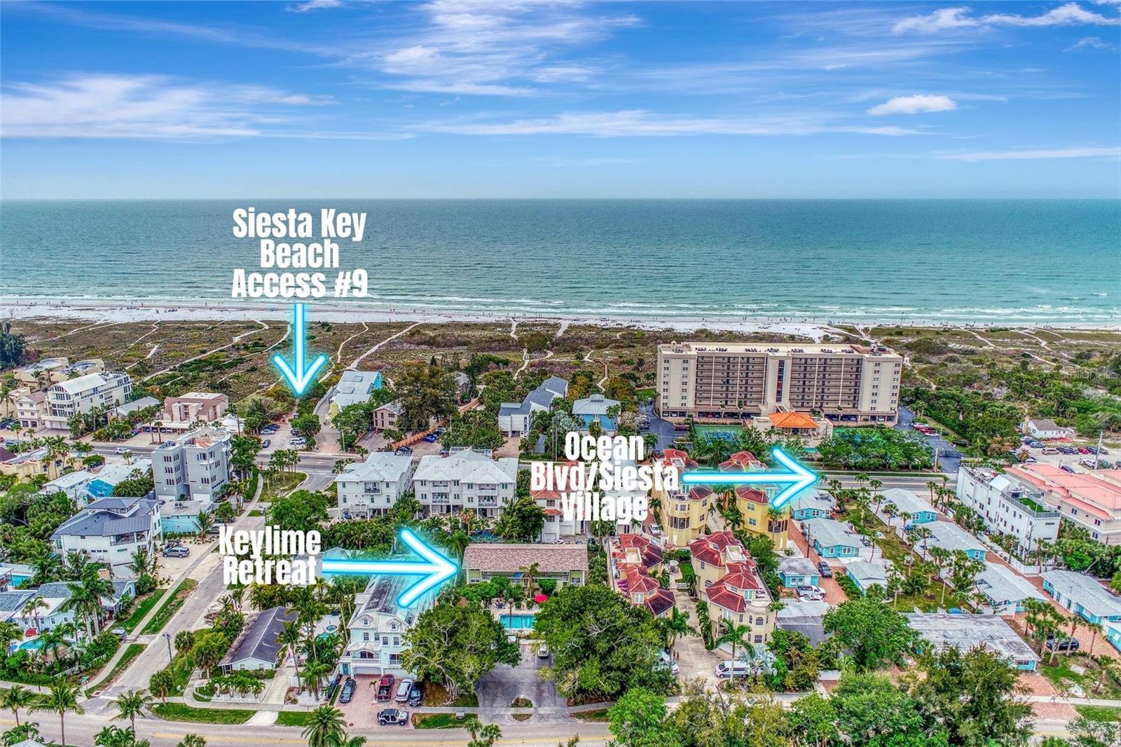 You will be charmed by how vibrant and quaint this midcentury ground floor condo is... from the lime green exterior, to the pink hibiscus bushes blooming around the turquoise pool, which is nestled behind the privacy of a fence and garden surrounding the property! THE BEST PART ABOUT THIS UNIT... the Keylime Retreat is a 5 minute walk to the pure white sands of Siesta Beach, and an 8 minute walk to Siesta Key Village where you will find vibrant shops, wonderful dining and live entertainment! BEACH LOVERS WILL LOVE THIS LOCATION... Once here you can park and access the best of the Key on foot!! Spend all day at the beach, and let your worries fade away as you soak up the salty breeze and all of the sunshine that the Sunshine State has to offer! The Keylime Retreat is in a quiet, condo building that only has 6 total units and is tucked away from Canal Road behind a private fence. This unit is located on the corner, ground floor and has its own porch overlooking the garden and the pool. With 2-bedrooms and 1-bathroom it comfortably sleeps (6) guests. Everything has been recently updated including a brand new kitchen, bathroom and furnishings! The primary bedroom has a king sized bed. The guest bedroom has a has a twin bed that sleeps (1) and also a bunk bed that is a full size bed on the bottom and a twin size bed on the top so it sleeps (3) in total. Since this condo is a vacation rental it comes fully equipped with everything you will need such as pots, pans, linens, towels including pool/beach towels, and all the beach gear you will want! You are located in the heart of the island, so walk or ride in your golf cart to any of the famous Siesta Key restaurants - Siesta Key Oyster Bar (a local favorite), the Cottage, or Ophelia's on the Bay. You are just around the corner from the Beach Club, which is an island hot spot for dancing and drinks! Or for a more casual dinner and live music check out Daquiri Deck for the best frozen daquiris or The Hub Baja Grill for live music and tacos! If you are looking to enjoy the nightlife and the amenities that a larger city has, you are only 15-20 minutes away from downtown Sarasota, which is known for its upscale dining and art scene. Explore art galleries and museums, wander around Selby Botanical Gardens, enjoy the city skyline at night from two rooftop bars, Art Ovation and the Westin, or just sit outside at many of the open air bars Main Street. Don't miss out on catching live music at The Gator Club, a historic landmark in the center of downtown that has a true "Old Florida" vibe. Sip a cold beverage at the tiki bar, O'Leary's, that is right on the bay. For more upscale dining and shopping, head across the Ringling Bridge to historic St. Armand's Circle, where you will find boutiques and restaurants set around a charming circular park with Italian statues. Insider tip - the Ringling Bridge and Bird Key are two of the best places to catch a famous Gulf coast sunset.... So be sure to catch a sunset at Bird Key or from the top of the Ringling Bridge... you will not be disappointed!