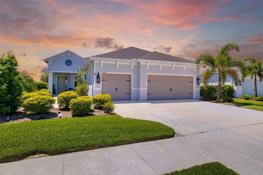 Welcome to this beautifully upgraded residence located in the highly desirable Canoe Creek community in Parrish. This thoughtfully enhanced 3-bedroom, 2.5-bath home with a flexible den/office space offers a perfect blend of modern comfort, functionality, and Florida-style living.

From the moment you enter, you’ll notice the spacious, open-concept design with high ceilings and an abundance of natural light. The main living areas flow effortlessly, creating an ideal environment for both everyday living and entertaining. The kitchen serves as the heart of the home, featuring a large center island, ample cabinetry, and seamless connection to the dining and living spaces.

The primary suite offers a peaceful retreat, complete with a well-appointed ensuite bathroom and generous closet space. Two additional bedrooms, each with walk-in closets, provide comfort for family or guests, while the dedicated den with French doors offers the perfect space for a home office, media room, or additional lounge area.

Step outside to your extended screened lanai, already equipped with gas, water, and electric connections ready for a future outdoor kitchen or entertainment setup. The fully fenced backyard has been meticulously landscaped and enhanced over time, including mature plantings and thoughtfully designed garden beds that add both privacy and charm. Enjoy tranquil green space views and stunning Florida sunsets right from your backyard.

This home has been extensively improved with valuable upgrades, including impact-rated double-hung windows and impact patio doors (with transferable warranties), updated HVAC components, a newer water heater expansion tank, epoxy-coated garage flooring, upgraded gutters, enhanced irrigation system with sediment filtration, and professionally installed wainscoting in the main living area. Additional features such as smart ceiling fans, dimmer switches, flood lighting, and a built-in security system further elevate the home’s comfort and convenience.

The exterior has also been carefully curated with both front and rear landscaping improvements, including the addition of palm trees and flowering plants, creating beautiful curb appeal and a more private outdoor setting.

Located in Canoe Creek, residents enjoy access to resort-style amenities including a community pool, fitness center, pickleball courts, dog parks, and social spaces all within a welcoming, active neighborhood. With low HOA fees and no CDD, this community offers exceptional value.

This move-in ready home presents a rare opportunity to own a meticulously maintained and upgraded property in one of Parrish’s most sought-after communities. Furniture is included in the sale and is negotiable, offering a seamless move-in experience for a full-time residence or seasonal retreat.

Schedule your private showing today and experience all that this exceptional home has to offer.