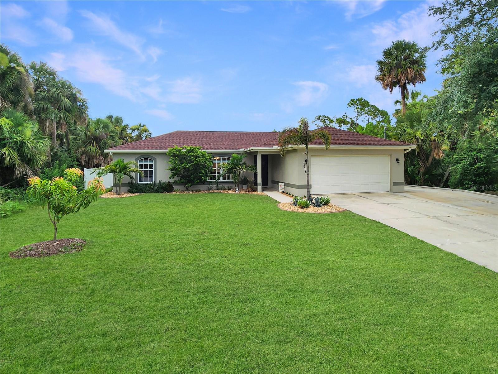 Move in ready home on quiet residential street – No HOA or rental restrictions!
This home is ready for YOU, with updates inside and out! This beautifully landscaped house is located on a serene residential street just minutes from I-75 and Sumpter. New roof 2022. Other upgrades include new paint (inside and out), new toilets, light fixtures, new carpeting, custom blinds, and tile floors professionally cleaned and sealed. This house sits high and dry and is not in a flood zone. The expanded concrete out front provides extra parking for cars, boat or RV. The outdoor living area with a fully fenced yard and multiple fruit trees is perfect for pets, entertaining, or gardening. Chicken coop with 6 chickens is optional to buyer. Outdoor concrete patio. Close to future SMH North Port Hospital. This property checks every box! Schedule your showing today.